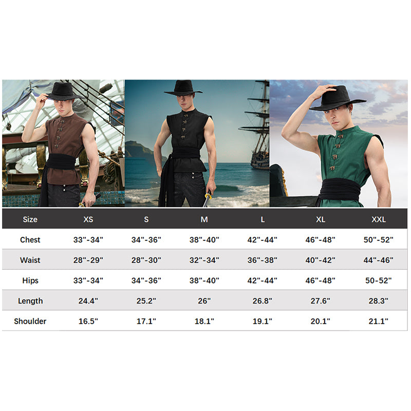 Men Medieval Tunic Sleeveless Shirt Renaissance Linen Pirate Shirt With Retro Button Cosplay Shirt For Party Daily Wear