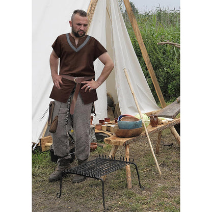 Men Medieval Tunic With Belt Short Sleeves Linen Undershirt Ren Fair LARP Pirate Shirt For Halloween Party Daily Wear