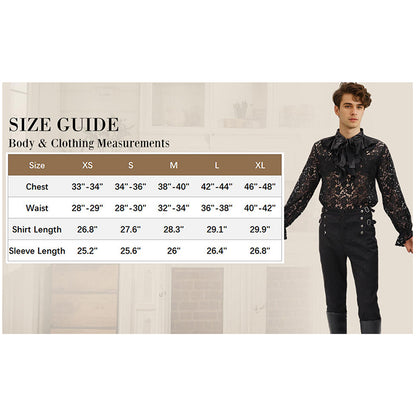 Men Pirate Vampire Gothic Shirt Rose Shaped Lace Shirt See Through Renaissance Poet Shirts Medieval Costume Shirts