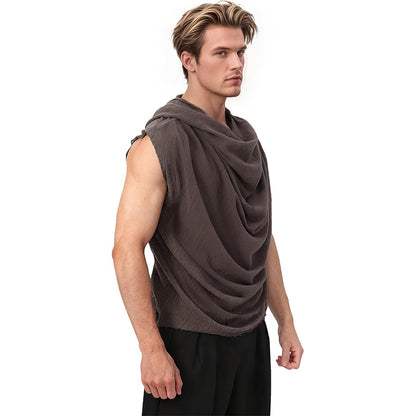 Men Post Apocalyptic Hooded Top Apocalyptic Sleeveless Vest Medieval Vintage Retro Shirt Renaissance Sleeveless Shirt Cosplay Costumes