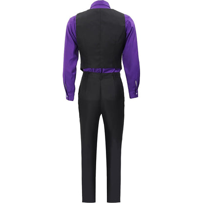 Men Purple Costume Cosplay Full Set Outfit with Hat and Glasses for Halloween Party