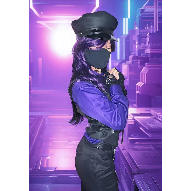 Men Purple Costume Cosplay Full Set Outfit with Hat and Glasses for Halloween Party