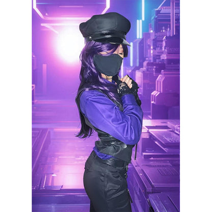 Men Purple Costume Cosplay Full Set Outfit with Hat and Glasses for Halloween Party