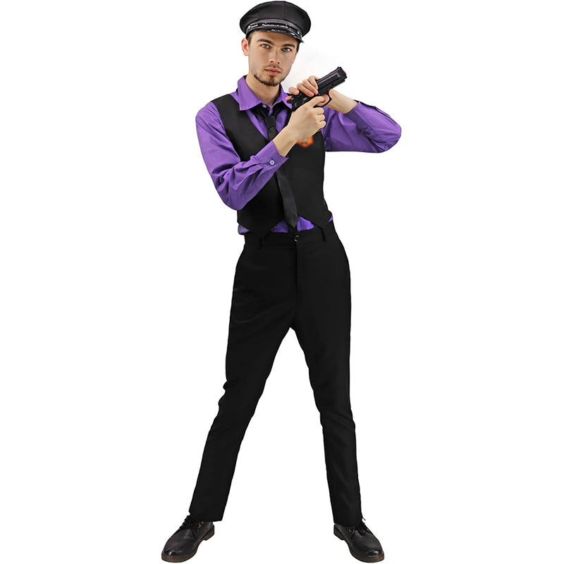 Men Purple Costume Cosplay Full Set Outfit with Hat and Glasses for Halloween Party