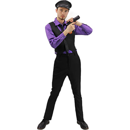 Men Purple Costume Cosplay Full Set Outfit with Hat and Glasses for Halloween Party