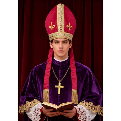 Men Pope Hat Adult Priest Headpiece Catholic Cardinal Cap Cosplay Costume Accessories