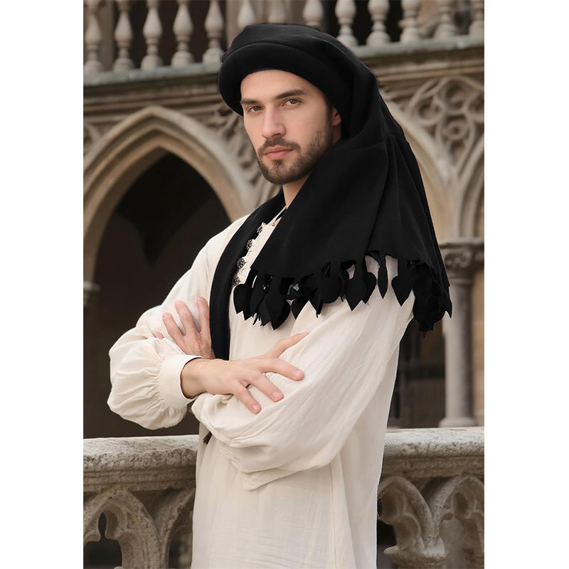Men Renaissance Medieval Chaperon Hat Liripipe Hoods Cap With Rolled Brim Ren Faire LARP Cosplay Costume Accessories