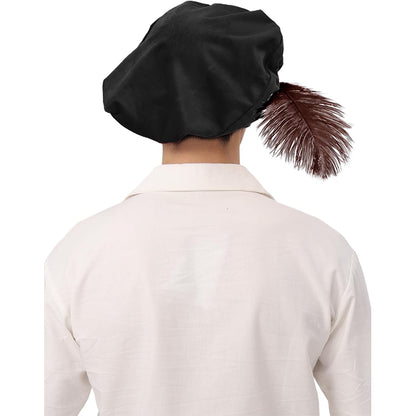 Men Renaissance Medieval Tudor Hat Beret Hat With Feather Ren Faire LARP Muffin Cap Minstrel Hat Costume Accessories