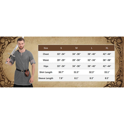 Men Renaissance Medieval Chain Tunic Shirt With Belt And Pouch LARP Cosplay Costume Set For Halloween Party