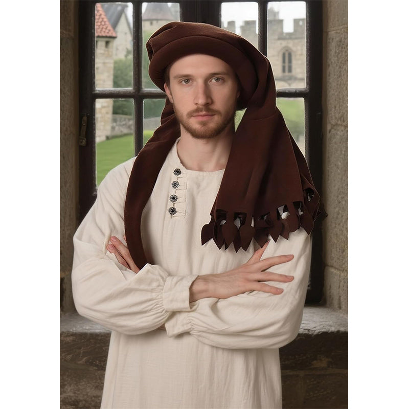 Men Renaissance Medieval Chaperon Hat Liripipe Hoods Cap With Rolled Brim Ren Faire LARP Cosplay Costume Accessories