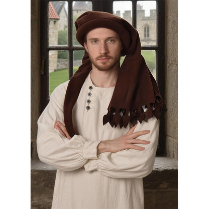 Men Renaissance Medieval Chaperon Hat Liripipe Hoods Cap With Rolled Brim Ren Faire LARP Cosplay Costume Accessories