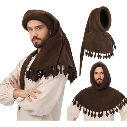 Men Renaissance Medieval Chaperon Hat Liripipe Hoods Cap With Rolled Brim Ren Faire LARP Cosplay Costume Accessories