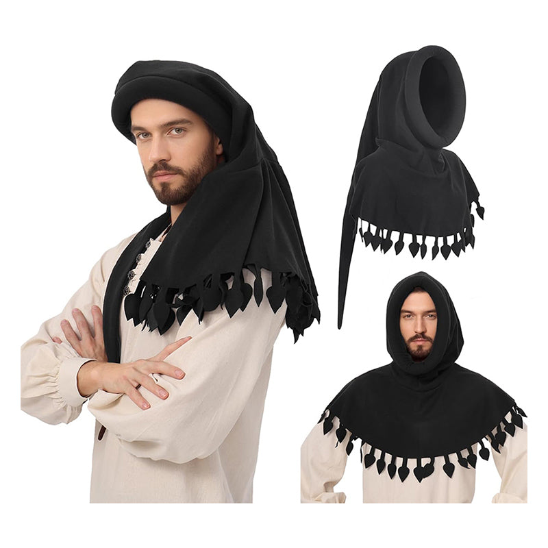 Men Renaissance Medieval Chaperon Hat Liripipe Hoods Cap With Rolled Brim Ren Faire LARP Cosplay Costume Accessories