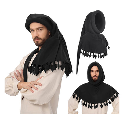 Men Renaissance Medieval Chaperon Hat Liripipe Hoods Cap With Rolled Brim Ren Faire LARP Cosplay Costume Accessories