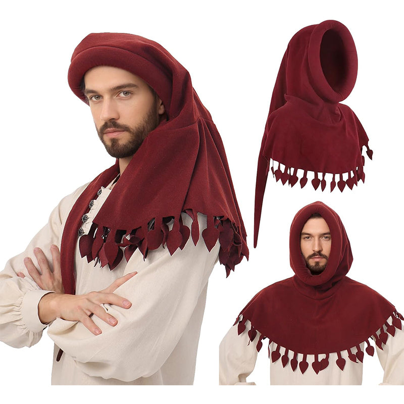 Men Renaissance Medieval Chaperon Hat Liripipe Hoods Cap With Rolled Brim Ren Faire LARP Cosplay Costume Accessories