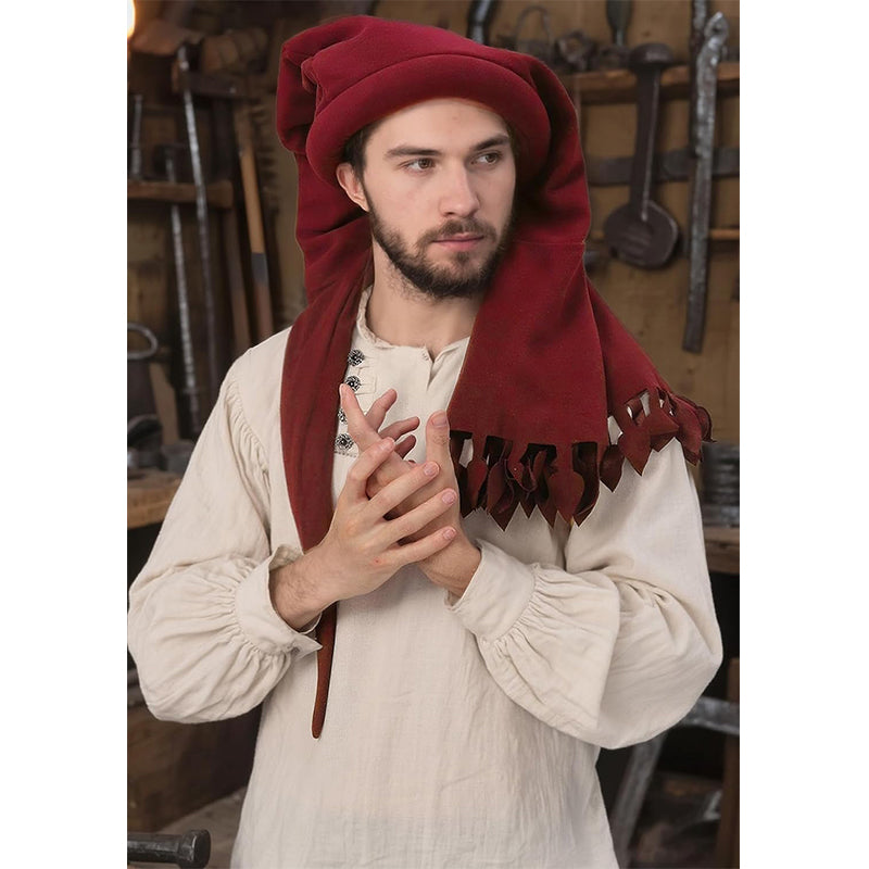 Men Renaissance Medieval Chaperon Hat Liripipe Hoods Cap With Rolled Brim Ren Faire LARP Cosplay Costume Accessories