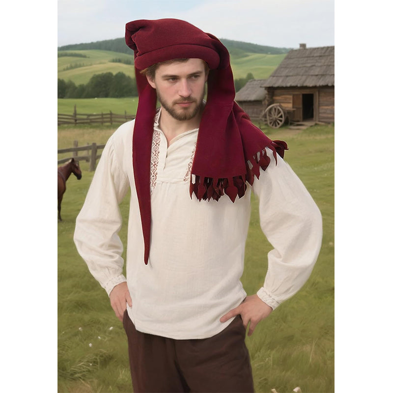 Men Renaissance Medieval Chaperon Hat Liripipe Hoods Cap With Rolled Brim Ren Faire LARP Cosplay Costume Accessories