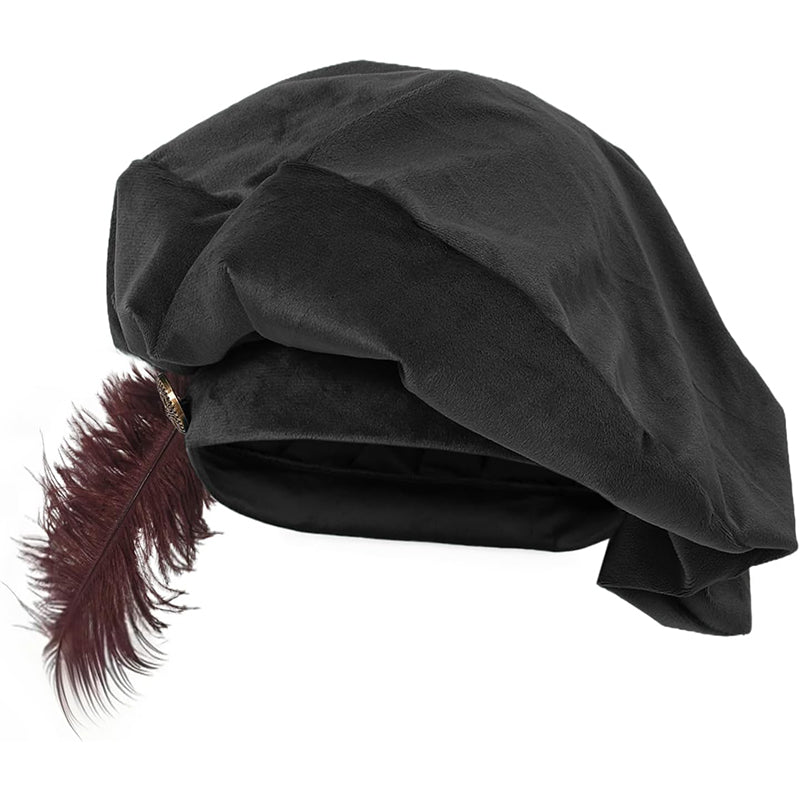 Men Renaissance Medieval Tudor Hat Beret Hat With Feather Ren Faire LARP Muffin Cap Minstrel Hat Costume Accessories