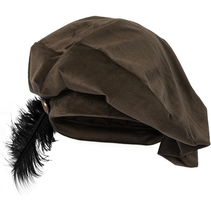 Men Renaissance Medieval Tudor Hat Beret Hat With Feather Ren Faire LARP Muffin Cap Minstrel Hat Costume Accessories