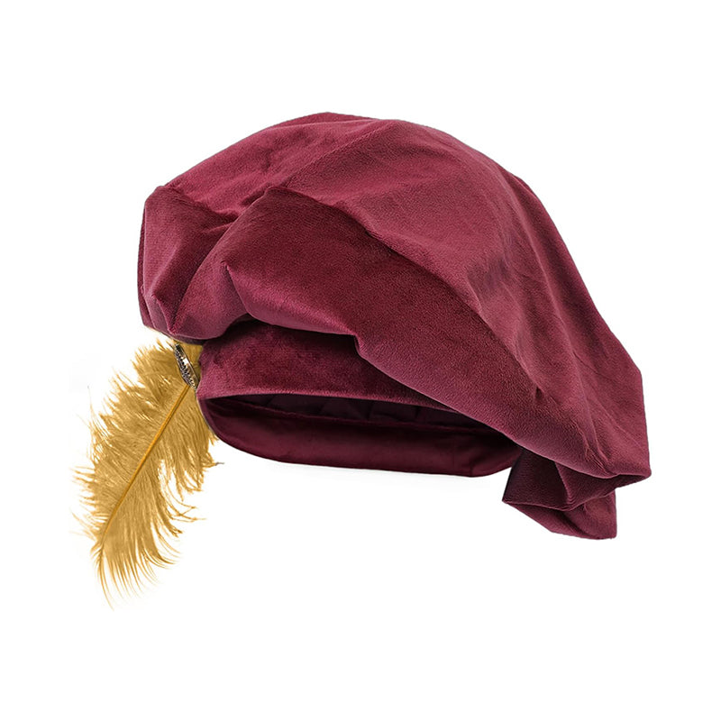 Men Renaissance Medieval Tudor Hat Beret Hat With Feather Ren Faire LARP Muffin Cap Minstrel Hat Costume Accessories