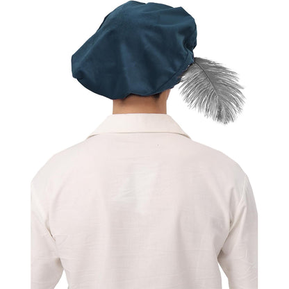 Men Renaissance Medieval Tudor Hat Beret Hat With Feather Ren Faire LARP Muffin Cap Minstrel Hat Costume Accessories
