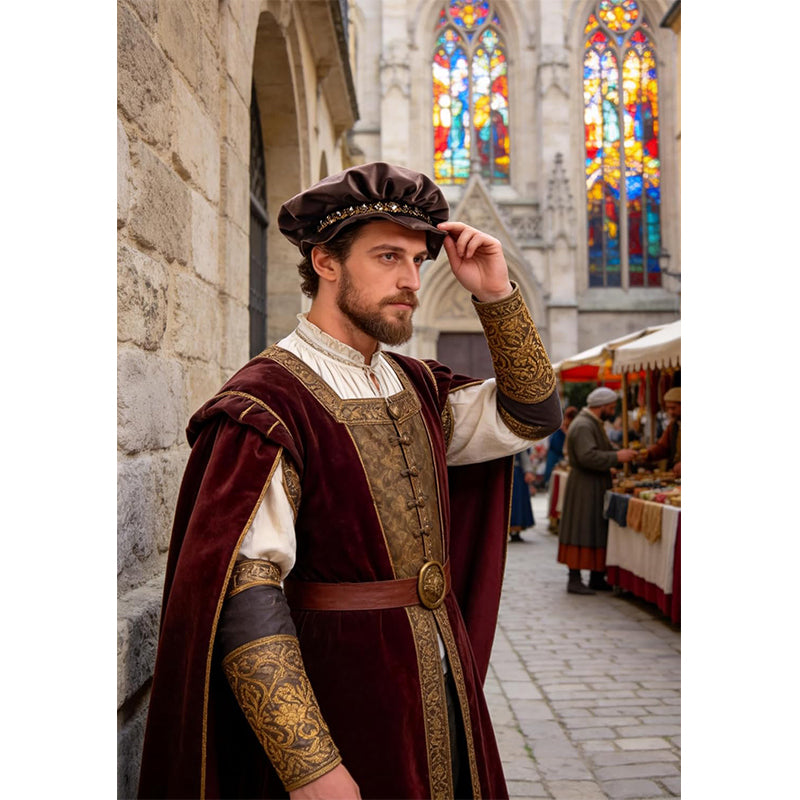 Men Renaissance Tudor Hat Medieval Beret Cap Ren Faire Court Classic Short Brim Cap Minstrel Headwear Costume Accessories