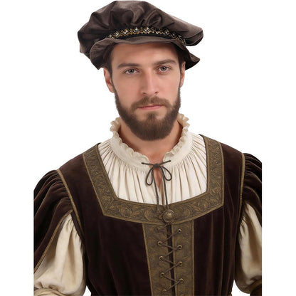 Men Renaissance Tudor Hat Medieval Beret Cap Ren Faire Court Classic Short Brim Cap Minstrel Headwear Costume Accessories