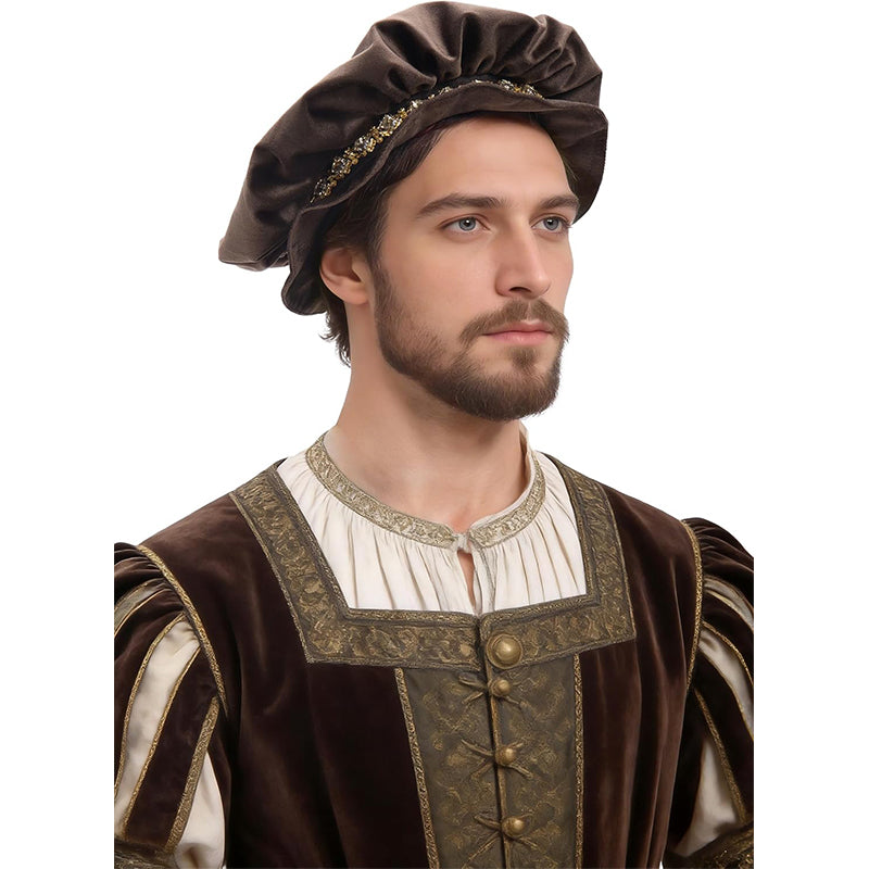 Men Renaissance Tudor Hat Medieval Beret Cap Ren Faire Court Classic Short Brim Cap Minstrel Headwear Costume Accessories