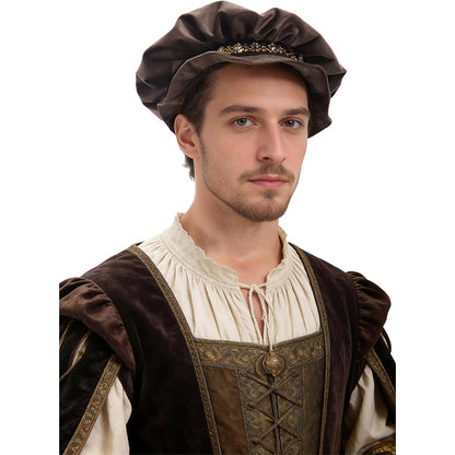 Men Renaissance Tudor Hat Medieval Beret Cap Ren Faire Court Classic Short Brim Cap Minstrel Headwear Costume Accessories