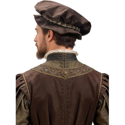 Men Renaissance Tudor Hat Medieval Beret Cap Ren Faire Court Classic Short Brim Cap Minstrel Headwear Costume Accessories