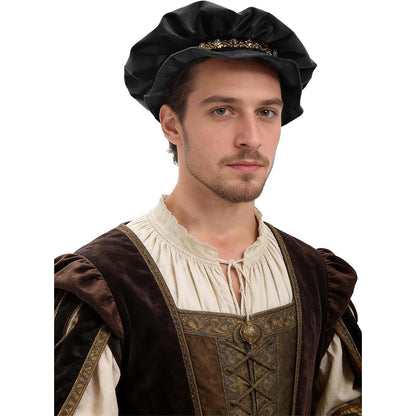 Men Renaissance Tudor Hat Medieval Beret Cap Ren Faire Court Classic Short Brim Cap Minstrel Headwear Costume Accessories
