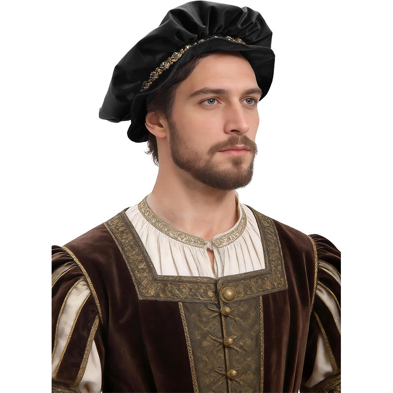 Men Renaissance Tudor Hat Medieval Beret Cap Ren Faire Court Classic Short Brim Cap Minstrel Headwear Costume Accessories