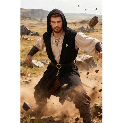 Men Renaissance Vest Medieval Hooded Surcoat LARP Sleeveless Tunic Tabard Pirate Cosplay Costumes For Halloween Party Festival