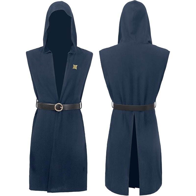 Men Renaissance Vest Medieval Hooded Surcoat LARP Sleeveless Tunic Tabard Pirate Cosplay Costumes For Halloween Party Festival