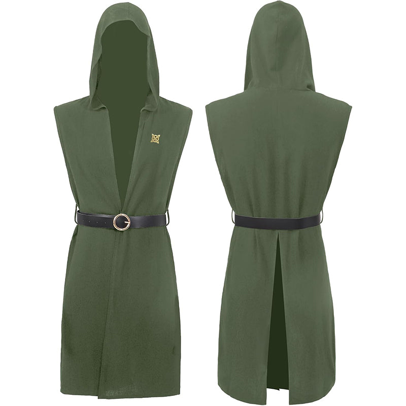 Men Renaissance Vest Medieval Hooded Surcoat LARP Sleeveless Tunic Tabard Pirate Cosplay Costumes For Halloween Party Festival