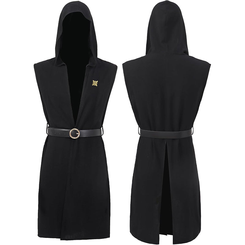 Men Renaissance Vest Medieval Hooded Surcoat LARP Sleeveless Tunic Tabard Pirate Cosplay Costumes For Halloween Party Festival