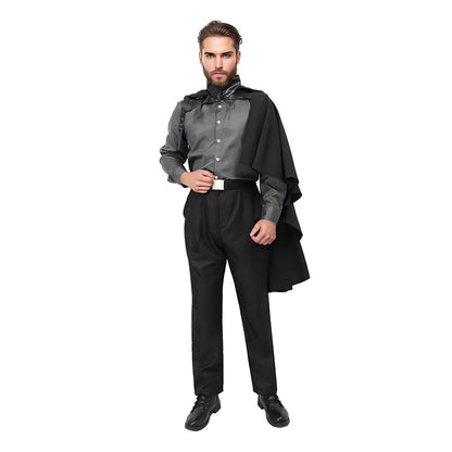 Men Women Medieval Faux Leather Shoulder Chest Armor Black Steampunk Shrug Renaissance Goth Hooded Half Cape For Halloween