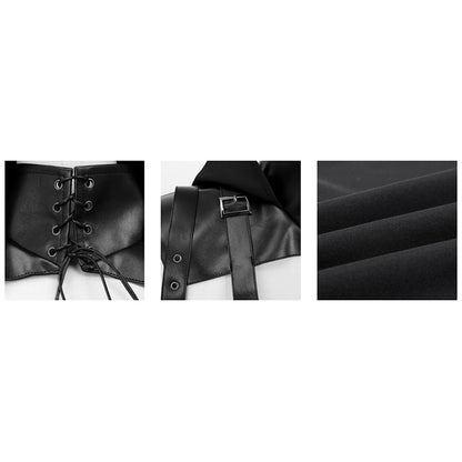 Men Women Medieval Faux Leather Shoulder Chest Armor Black Steampunk Shrug Renaissance Goth Hooded Half Cape For Halloween