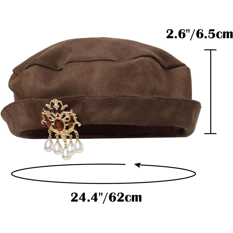 Men Women Medieval Tudor Beret Hat Renaissance Faux Suede Cap With Up Brim Costume Accessories
