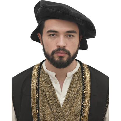 Men Women Medieval Tudor Beret Hat Renaissance Faux Suede Cap With Flap Costume Accessories For Party Festival