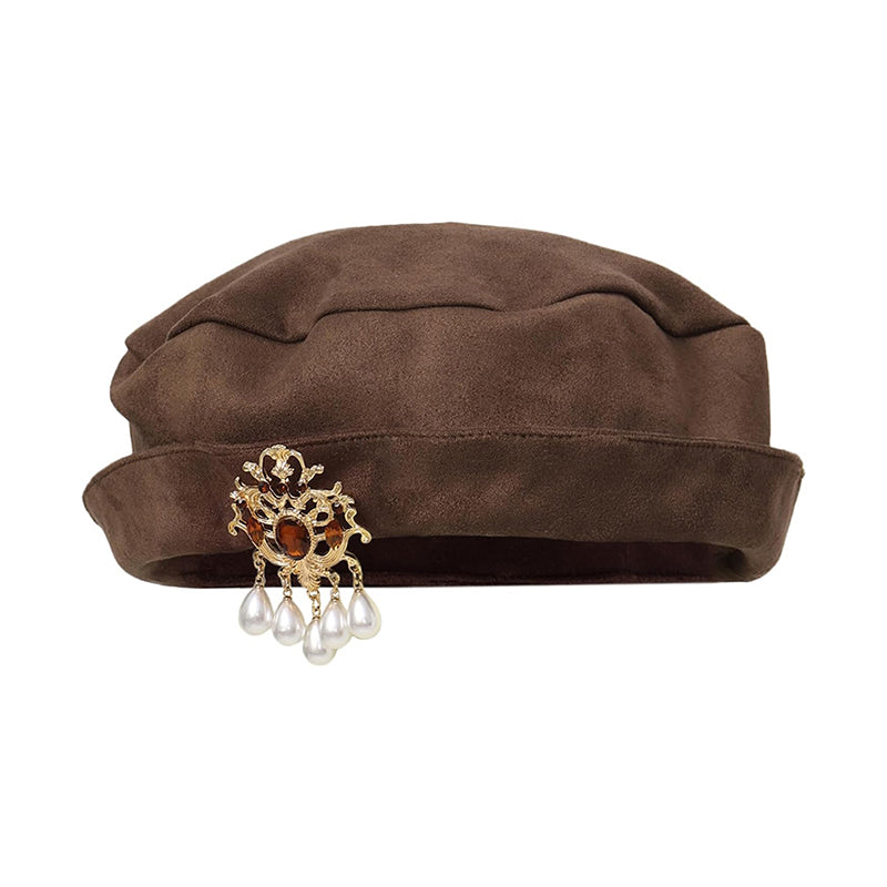 Men Women Medieval Tudor Beret Hat Renaissance Faux Suede Cap With Up Brim Costume Accessories