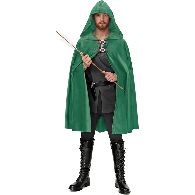 Men Women Medieval Velvet Hooded Cloak Renaissance Cape With Hood Costume Accessories For Halloween Party