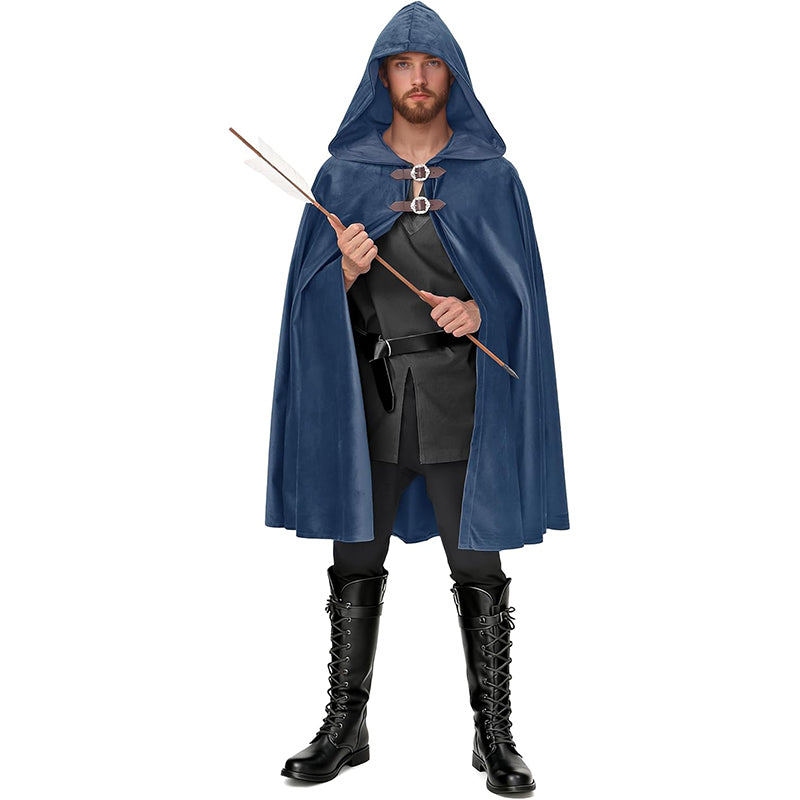 Men Women Medieval Velvet Hooded Cloak Renaissance Cape With Hood Costume Accessories For Halloween Party