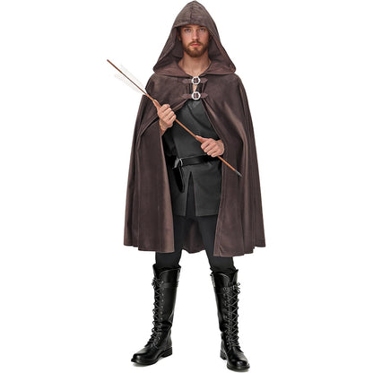 Men Women Medieval Velvet Hooded Cloak Renaissance Cape With Hood Costume Accessories For Halloween Party
