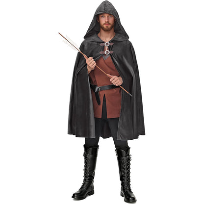 Men Women Medieval Velvet Hooded Cloak Renaissance Cape With Hood Costume Accessories For Halloween Party