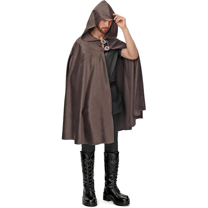 Men Women Medieval Velvet Hooded Cloak Renaissance Cape With Hood Costume Accessories For Halloween Party