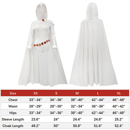 Raven Cosplay Costume Suit White Cape Women Jumpsuit Waist Chain US Size
