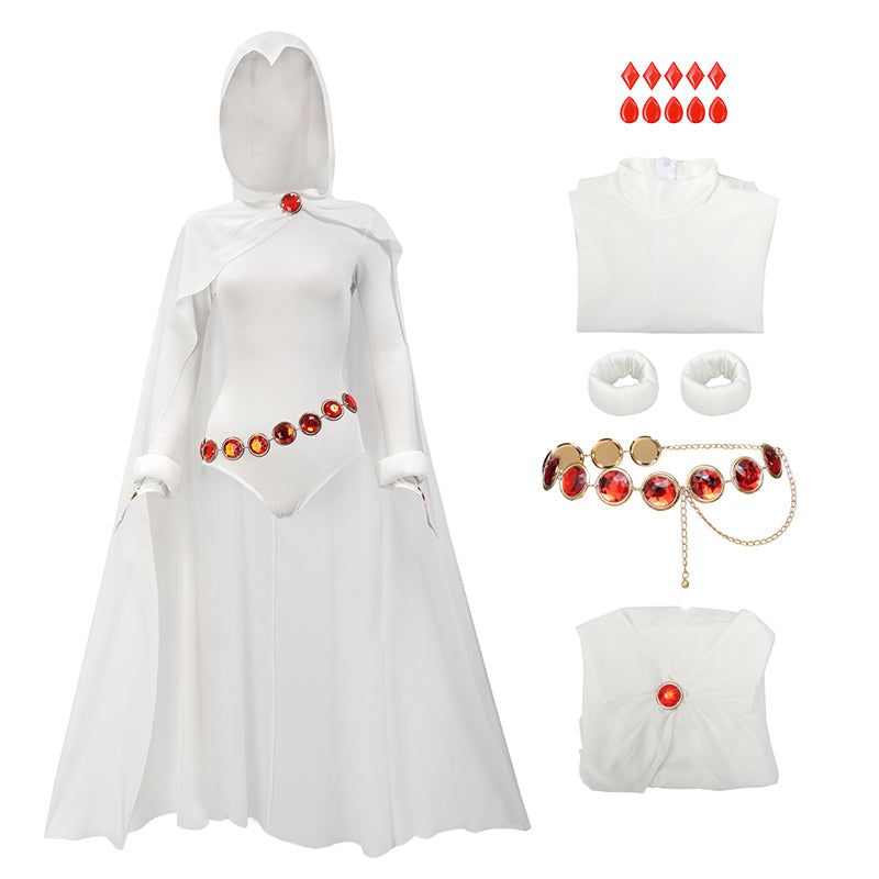 Raven Cosplay Costume Suit White Cape Women Jumpsuit Waist Chain US Size