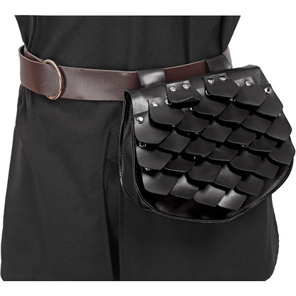 Renaissance Belt Pouch Medieval Faux Leather Scale Waist Bag LARP Costume Accessories