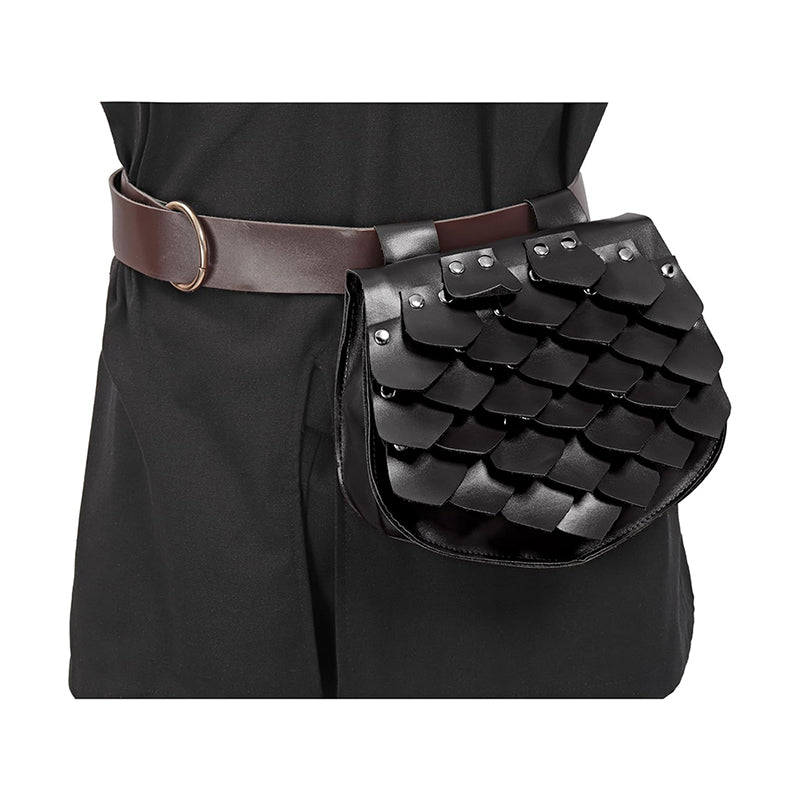 Renaissance Belt Pouch Medieval Faux Leather Scale Waist Bag LARP Costume Accessories